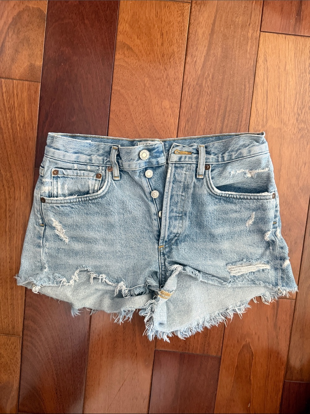 Agolde Women's Light Blue Distressed Denim Shorts